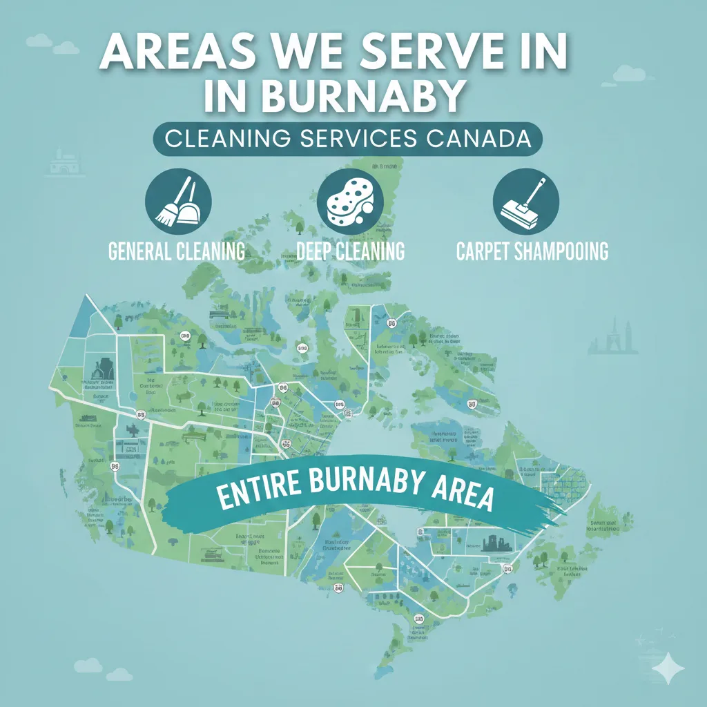 Map of House Cleaning Services in Burnaby, BC, including deep cleaning and carpet washing services for the entire Burnaby area.