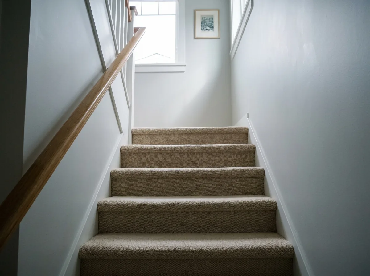 Carpeted stairs in a Vancouver house cleaned evenly on every tread and riser